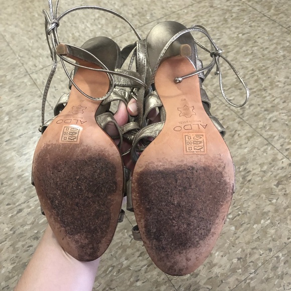 ALDO Metallic Leather Lace-Up Heels Sz 9 - Picture 4 of 8